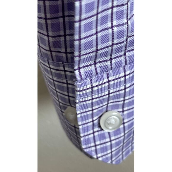 Pronto Uoma Trade‎ Mark Men's XL Purple and White Check Non Iron Button Up Shirt - Picture 7 of 9